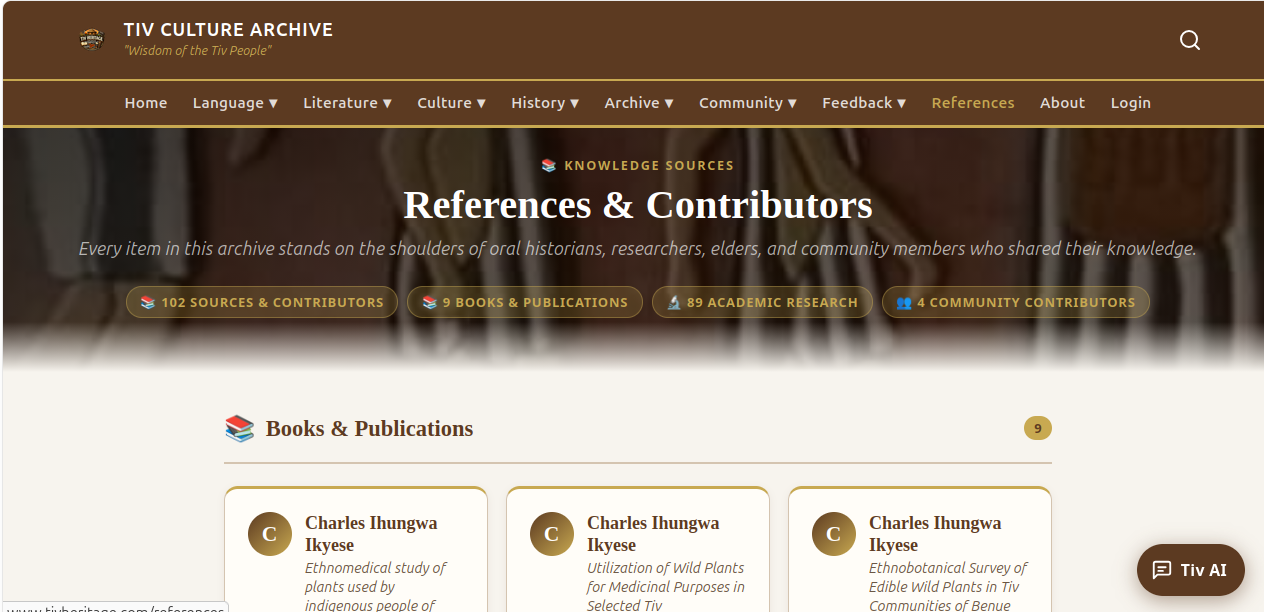 Tiv Heritage Archive References & Contributors page