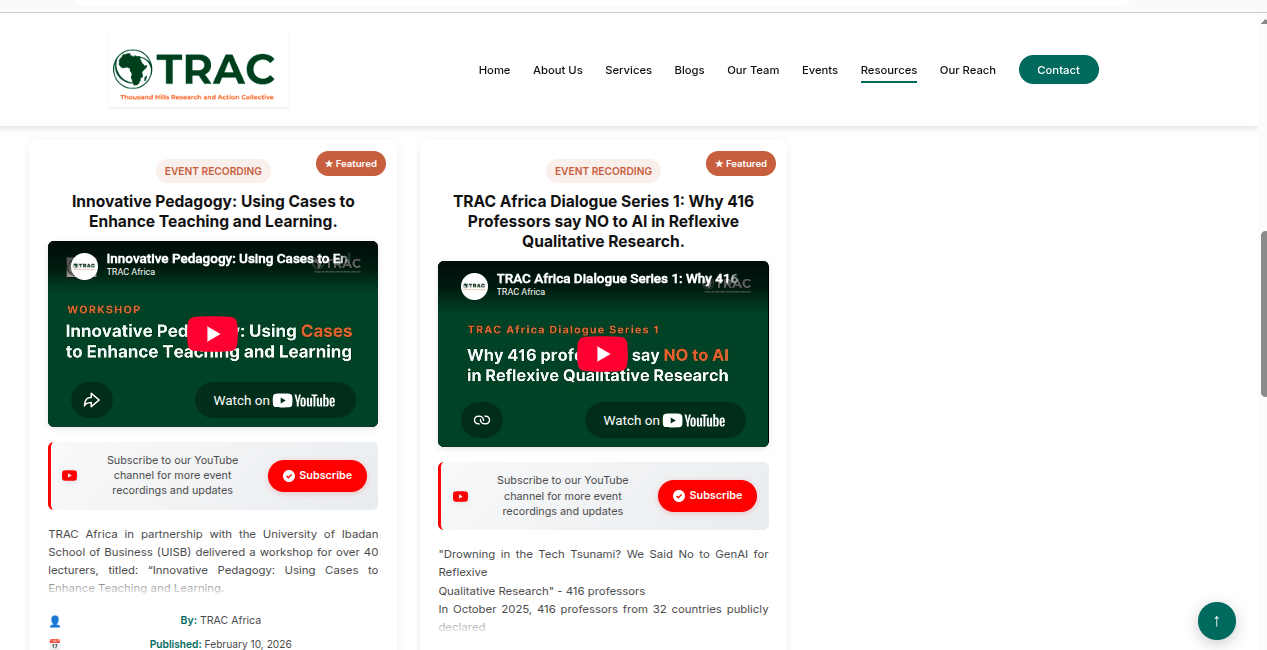 TRAC Africa event recordings on the Resources page