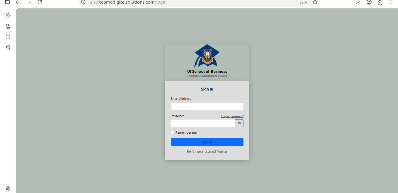 UISB MIS login screen at uisb.teamodigitalsolutions.com