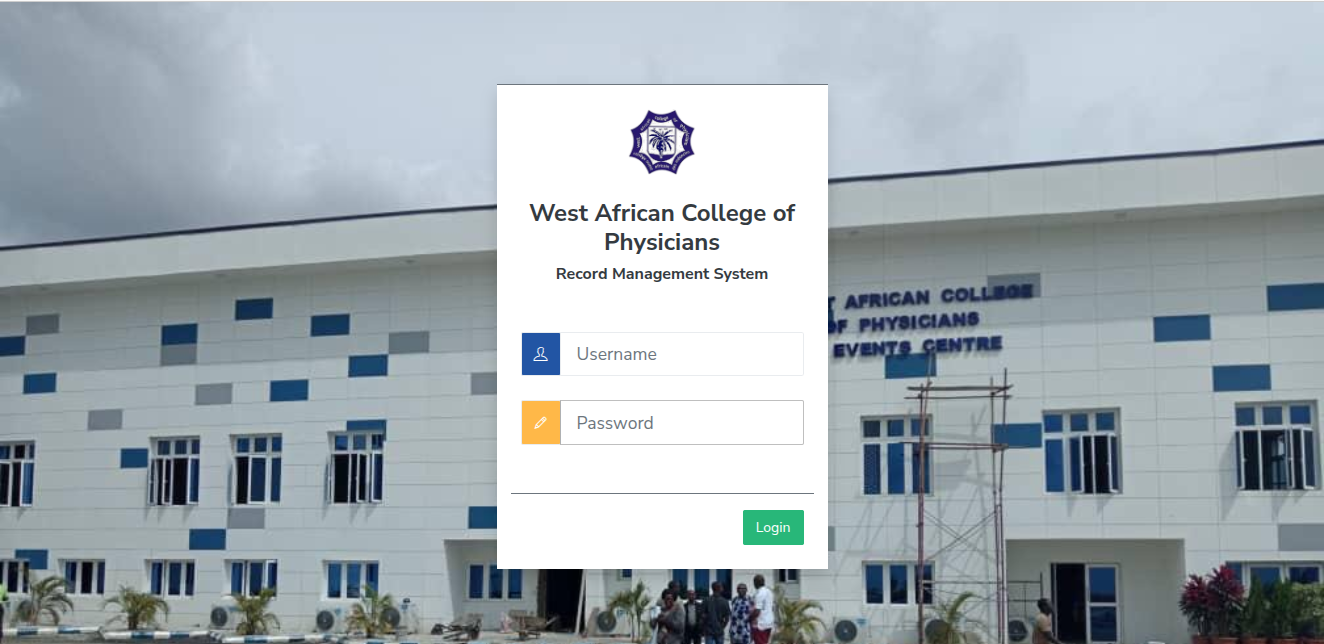 WACP Record Management System login screen